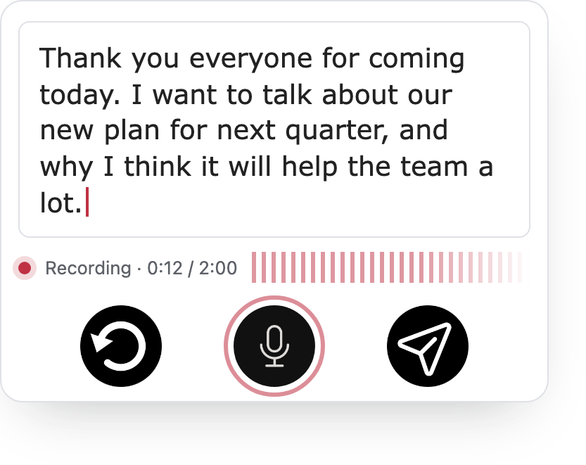 Tabbi Talk: speaking into the mic, the transcript appearing as you talk